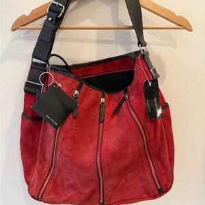Jones New York Red Suede Hobo with Black Trim